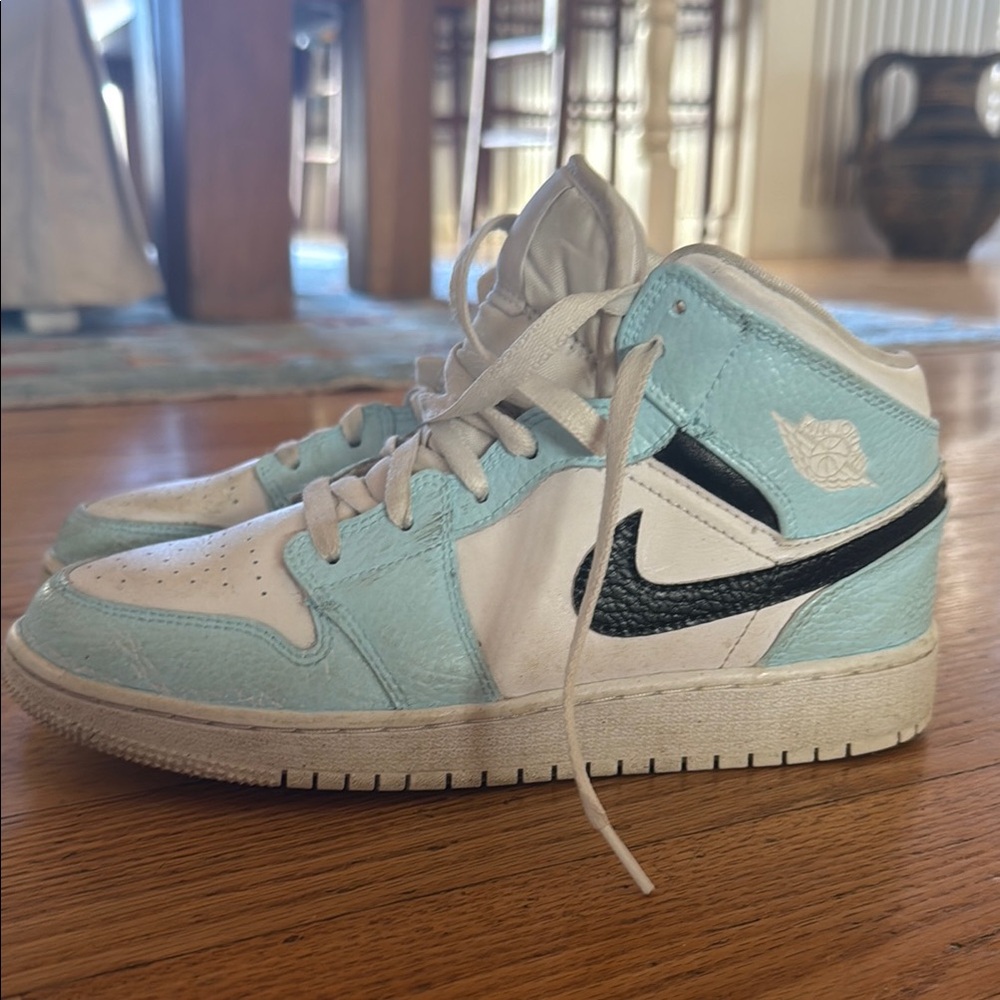 Jordan Blue and White Sneakers Mid-Top Size: 5.5